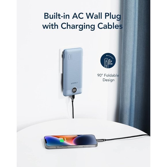 Power Bank for iPhone Built in Cables Fast Charging USB C Slim 10000 - Picture 3 of 9